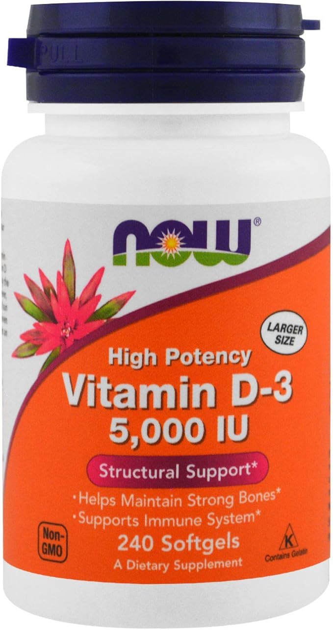 Now Foods Now Supplements Vitamin D-3 5000 IU High Potency Structural Support* 240 Softgels (4 Pack)