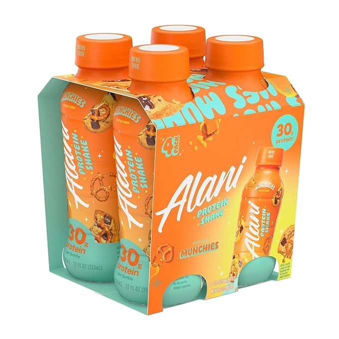 Alani-Nu Protein ShakeMunchies Flavor 30g Protein Per Bottle Lactose-Free Gluten-Free Low Sugar High-Protein Drink for Muscle Growth Perfect for Breakfast or Post-Workout (2 Box With 4Ct Each)