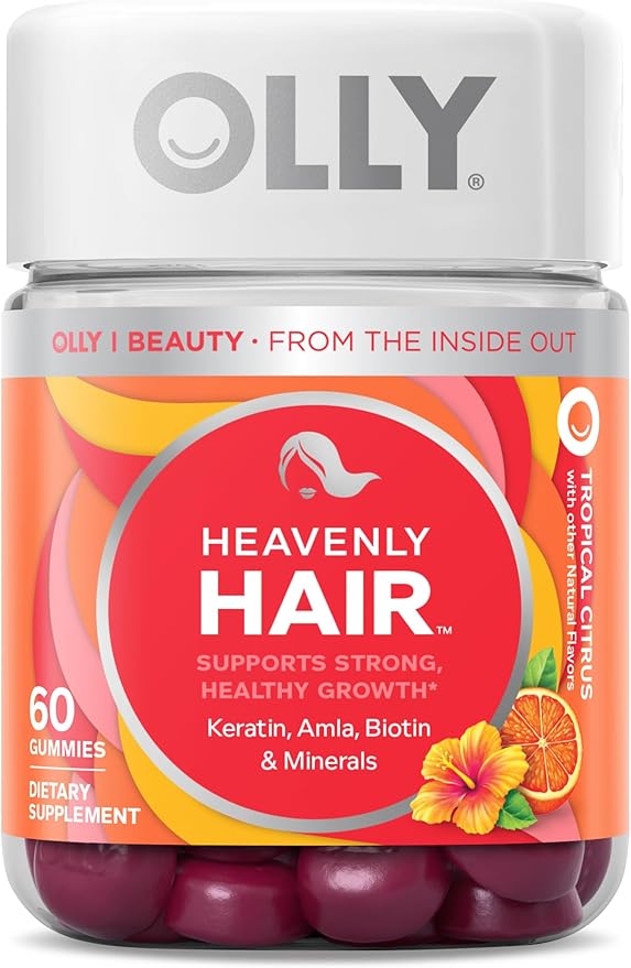 OLLY Heavenly Hair Gummy Supports Healthy Hair Keratin Biotin &amp Undeniable Beauty Gummy For Hair Skin Nails Biotin Vitamin C Keratin Chewable Supplement Grapefruit 30 Day Supply - 60 C