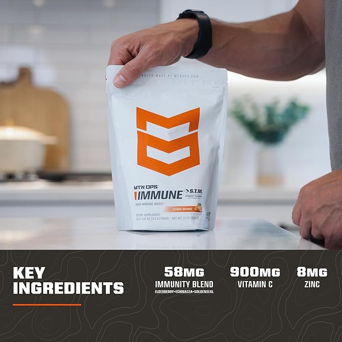 MTN OPS Immune STM Powder Drink Mix Vitamin C Vitamin D Zinc &amp Antioxidants for Daily Immune Support Hydration &amp Wellness 30 Servings Citrus