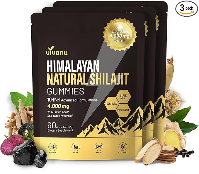 Shilajit Gummies Shilajit for Men &amp Women | 4000mg High Potency 10-in-1 Formula with Pure Himalayan Shilajit Ashwagandha and 75% Fulvic Acid | Sugar-Free Vegan 85+ Trace Minerals