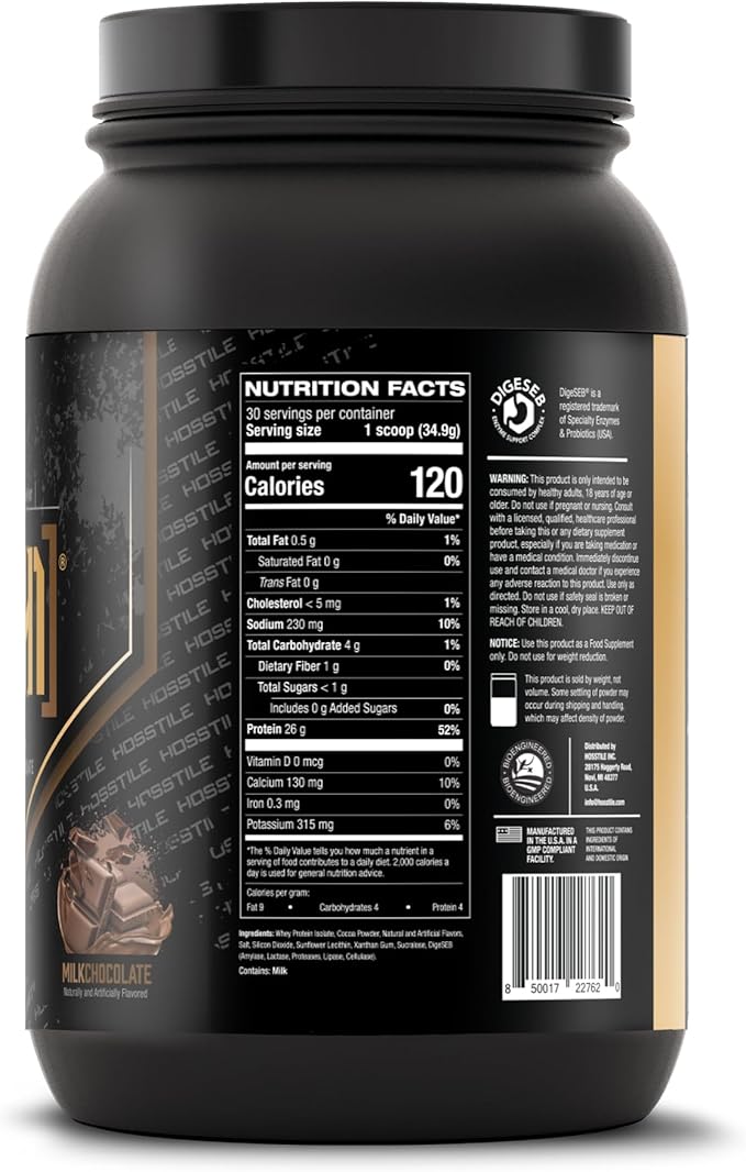 HOSSTILE ISO[H1] Grass Fed Whey Protein Isolate with Digestive Enzymes Whey Protein Powder for Muscle Gain &amp Muscle Recovery Post Workout Recovery Drink Milk Chocolate 30 Servings