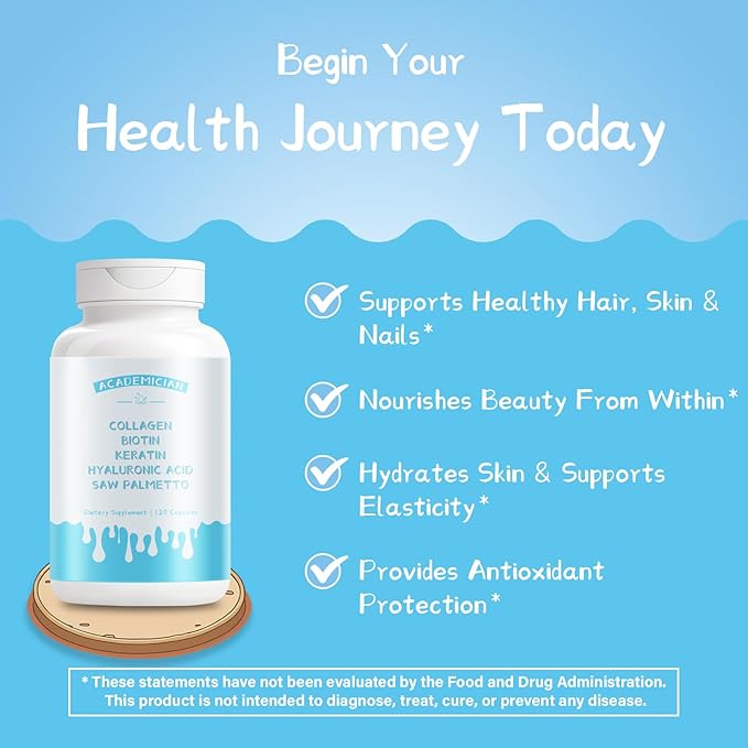 Collagen Capsules with Biotin Capsule Keratin Hyaluronic Acid Saw Palmetto Supplement - 120 Count