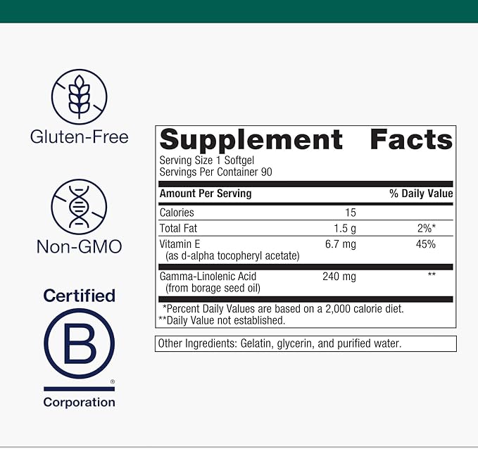 Metagenics OmegaGenics Borage Seed GLA Oil 240 mg - Gamma-Linolenic Acid (GLA) Supplement - Supports Cellular Skin &amp Heart Health* - with Vitamin E - High Potency Non-GMO Gluten-Free - 90 Softg