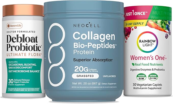 Women’s Debloat Beauty &amp Balance Bundle | 3-in-1 Bundle Pack | NeoCell Collagen Bio-Peptides Protein | Debloat Probiotic | Women’s One + Multivitamin