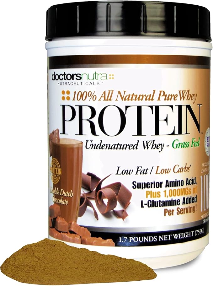 Pure Grass Fed Whey Protein Double Dutch Chocolate Flavor - Ultrafiltered Low Carb No Artificial Sweeteners or Flavors with BCAAs and 1000 mg L-Glutamine - 1.7 Pounds