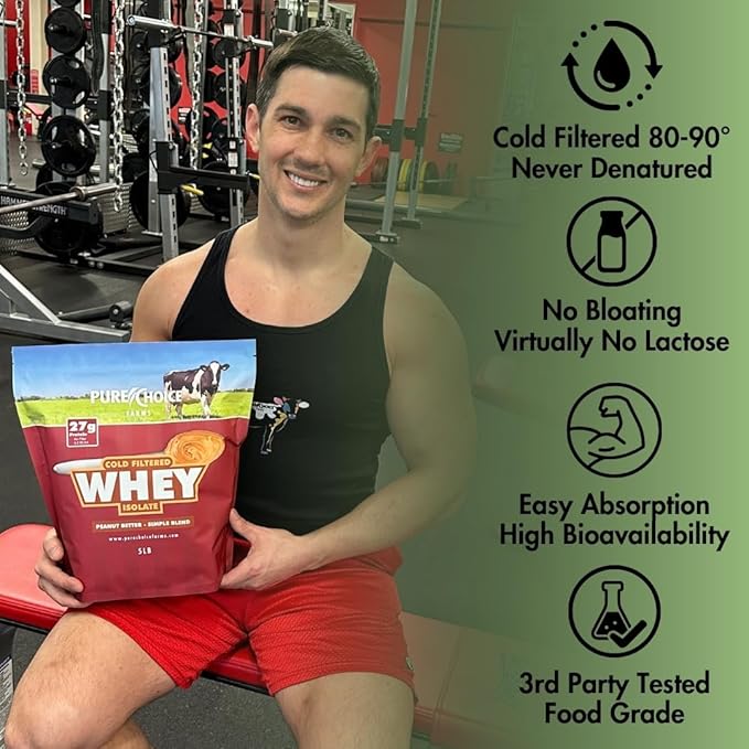 Pure Choice Peanut Butter Whey Isolate Protein Powder 28g Protein &amp Low Fat Best Cold Filtered &amp Undenatured Whey No Fillers Or Artificial Sweeteners (Peanut Butter 12 oz)
