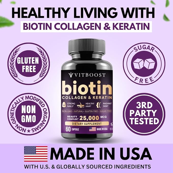 VITBOOST Biotin Collagen Keratin with Magnesium – Hair Skin Nails &amp Muscle Support Supplement Set