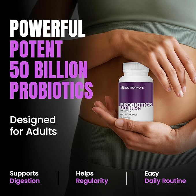 Nutrawave 50 Billion Probiotics for Women &amp Men 15 Strains Active Culture. Relieves Bloating &amp Constipation Improved Digestion &amp Gut Health Supplement Vegan. 60 Powerful Small Capsules.