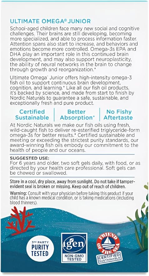 Nordic Naturals Ultimate Omega Jr. Strawberry - 90 Mini Soft Gels - 680 Total Omega-3s with EPA &amp DHA - Brain Health Mood Learning - Non-GMO - 45 Servings