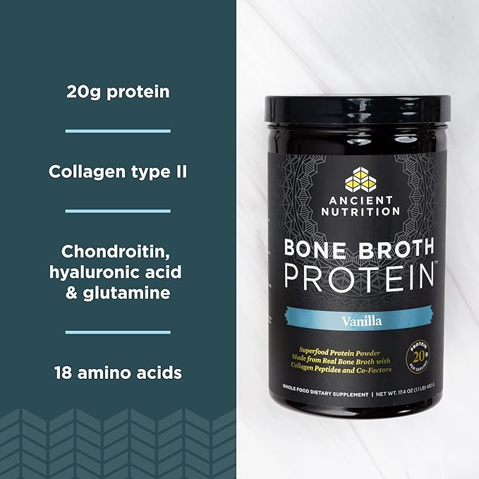 Ancient Nutrition Bone Broth Protein Powder Vanilla 40 Servings + Multi Collagen Protein Powder Unflavored 45 Servings