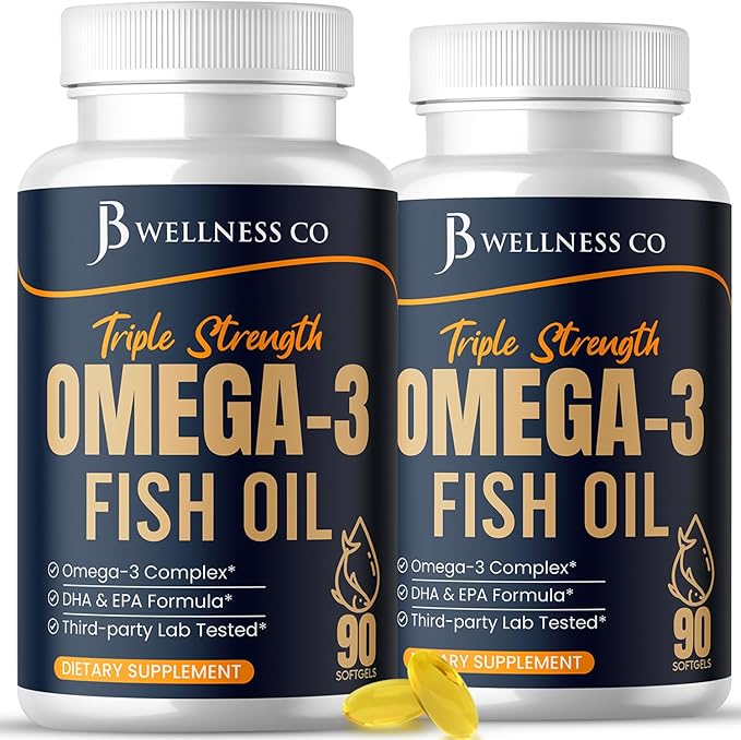 Triple Strength Omega 3 Fish Oil 3750 mg - EPA &amp DHA - Over 3000mg Omega-3 Fatty Acids - 1350mg EPA + 900mg DHA - Best Essential Fatty Acids Burpless Fish Oil - 180 Count
