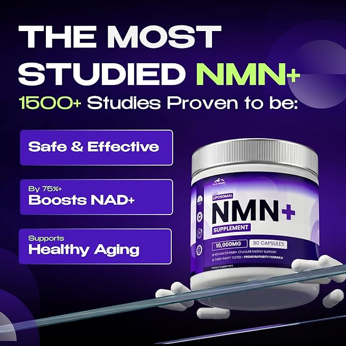 NMN Supplement with NAD+ and Resveratrol - 10000MG Extra Strength | NMNH Alternative | NAD Liposomal Supplements for Men and Women - Supports Cellular Energy | 90 Capsules 3 Months Supply