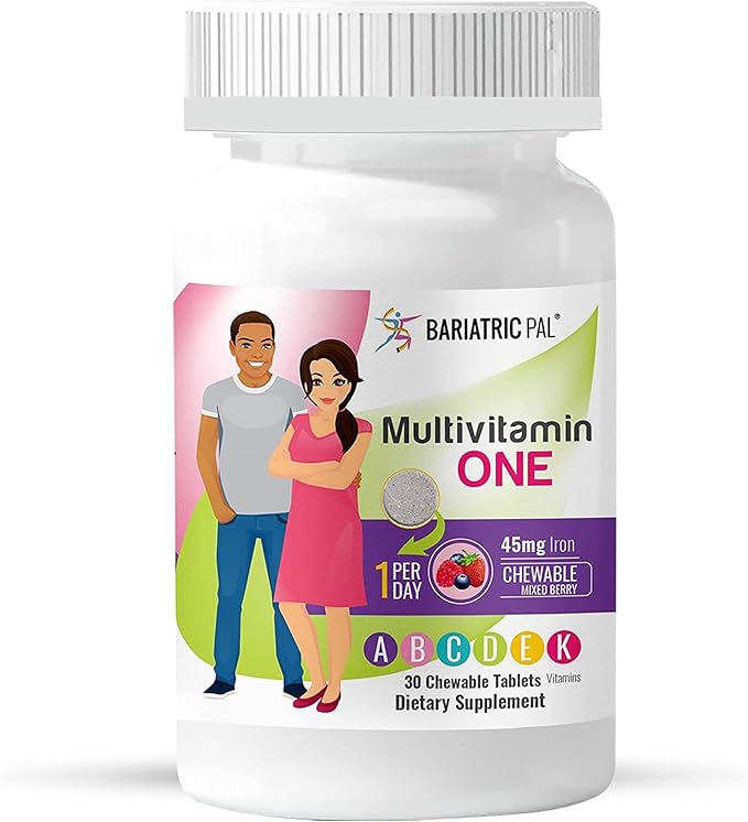 BariatricPal 30-Day Bariatric Vitamin Bundle (Multivitamin ONE 1 per Day! Chewable with 45mg Iron - Mixed Berry and Calcium Citrate Soft Chews 500mg with Probiotics - Piña Colada)