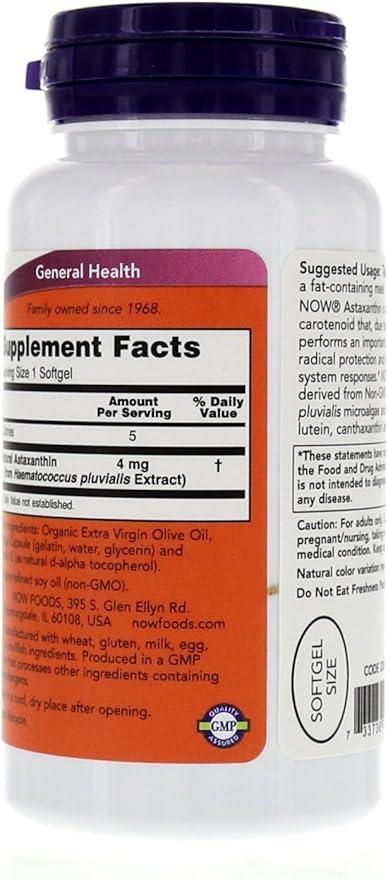 NOW Foods Astaxanthin 4mg 90 Softgels (Cellular Protection) (Pack of 2)