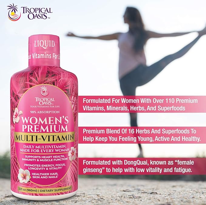 Premium Liquid Multivitamin for Women | Sugar Free Women’s Multivitamin | 100+ Vitamins Minerals &amp Herbs Promote Anti-Aging Heart Brain &amp Bone Health |98% Absorption Rate | Non-GMO | 32 Ser