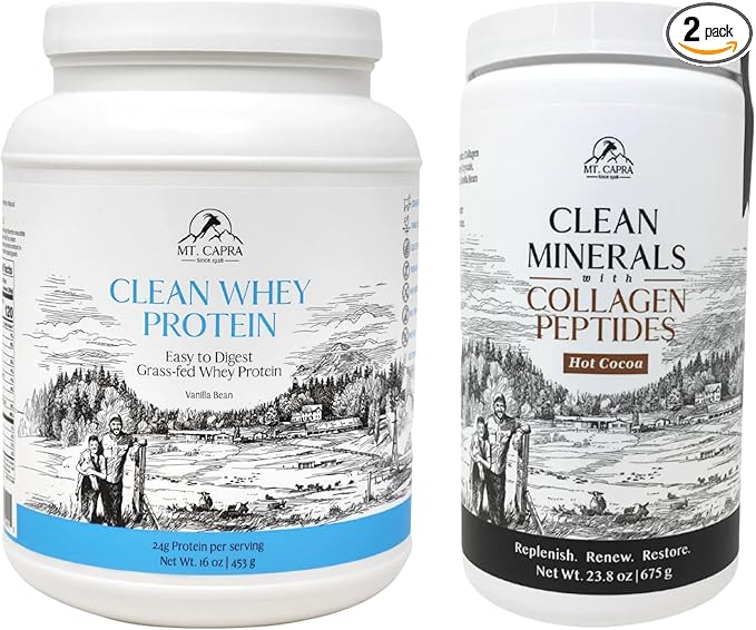 Mt. Capra Clean Whey Protein (Vanilla Bean) and Clean Minerals with Collagen Peptides (Hot Cocoa)