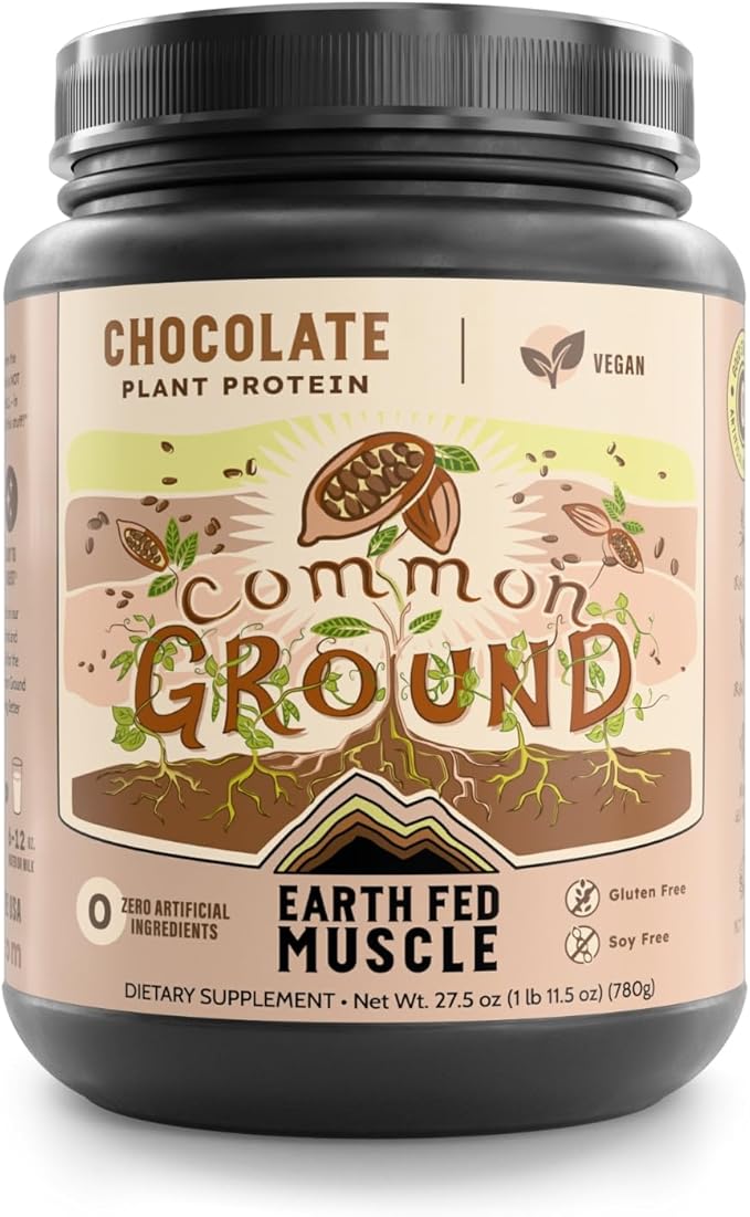 Earth Fed Muscle Common Ground Plant Protein – Chocolate Plant Protein Powder with MCT Powder with Soy &amp Gluten Free No Added Sugar - 30 Servings