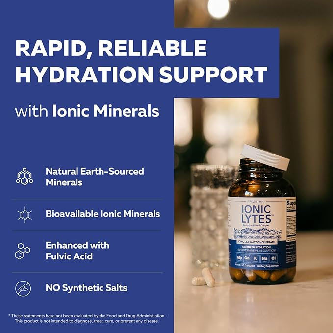 Ionic Lytes™ Electrolyte Mineral Complex with Ionic Sea Salt Fulvic &amp Humic Acid - Supports Hydration Electrolyte &amp Mineral Balance &amp Muscle Function (60 Capsules) - Soy-Free Gluten-Fre