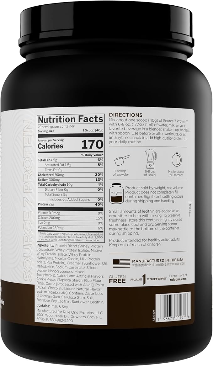 Rule 1 Source 7 Protein – Decadent Flavor Velvety Smooth Texture 22g Anytime Protein and 10g Naturally Occurring EAAs Per Serving from 7 Premium Sources (1.8 Pounds* Cookies &amp Cream)