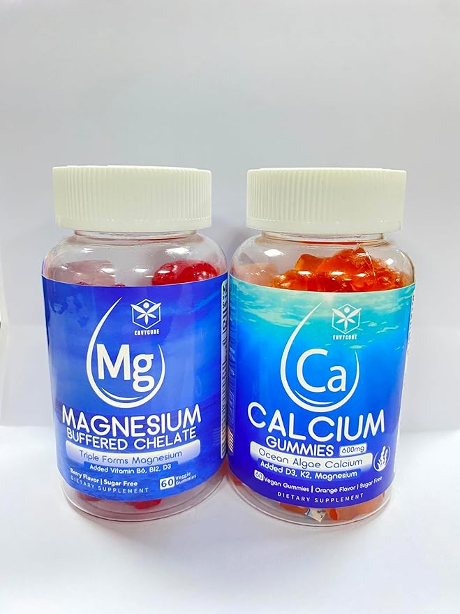 Sugar Free Calcium Gummies 600mg Ocean Algae Calcium with Vitamin D3 K2 &amp Sugar Free Magnesium Gummies Triple Magnesium Supplement