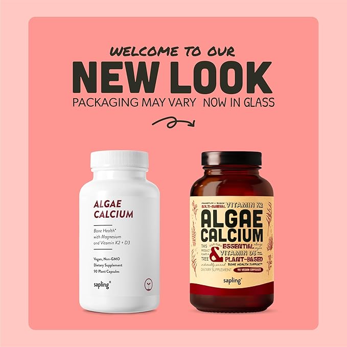 sapling Calcium Supplement - Whole Food with Vitamin K2 &amp D3 Magnesium Zinc Boron Mineral Complex. Sourced Sustainably from Red Algae. for Bone Strength and Support. Non-GMO &amp Vegan 90 Cap