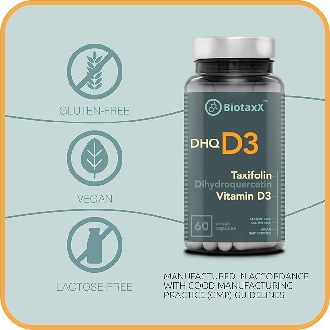 Taxifolin (Dihydroquercetin) + Vitamin D3 – 530 mg 60 Vegan Capsules – Antioxidant &amp Bone Health Support