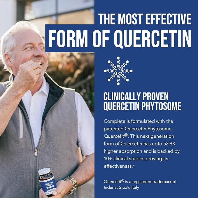 Quercetin Complete® Quercetin Phytosome with 50X Higher Absorption Clinically Proven &amp Patented Quercefit – Most Effective Form of Quercetin – Enhanced with Bromelain Zinc &amp Vitamin C (60 Ca