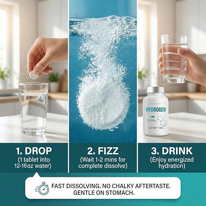 Hydrogen Water Tablets with Magnesium H2 Molecular Hydrogen Tablets for Drinking Water Supports Energy Metabolism Cognitive &amp Antioxidant 120 Count