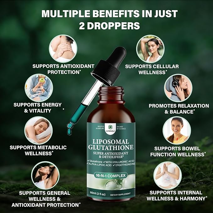 Liposomal Glutathione Liquid Drops 2000mg – Antioxidant Support Liquid Supplement with 600mgAlpha Lipoic Acid &amp Hyaluronic Acid | Vegan Non-GMO Soy &amp Gluten Free (2 FL OZ(Pack of 1))