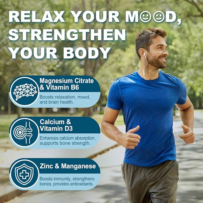 Sugar Free Magnesium Citrate Gummies 500mg for Women Men Chelated Magnesium Supplement with B6 for Constipation | Calm Magnesium Gummies for Mood | Calcium Magnesium Zinc D3 Gummy for Bone &amp Musc