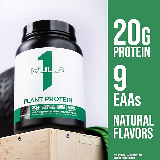 Rule 1 Plant Protein - Vegan Gluten-Free Dairy Free &amp Soy Free Protein Powder with 20g Protein per Serving (20 Servings Dark Chocolate)