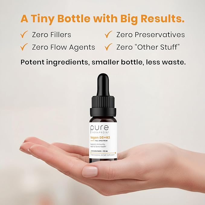 Pure Therapro Rx Vegan D3 + K2 Organic 100% Liposomal 10ml Made in USA | 3 Month Supply | Maximum Absorption Vitamin D3 and Vitamin K2 Supplements for Men and Women D3 Vitamin 5000 IU