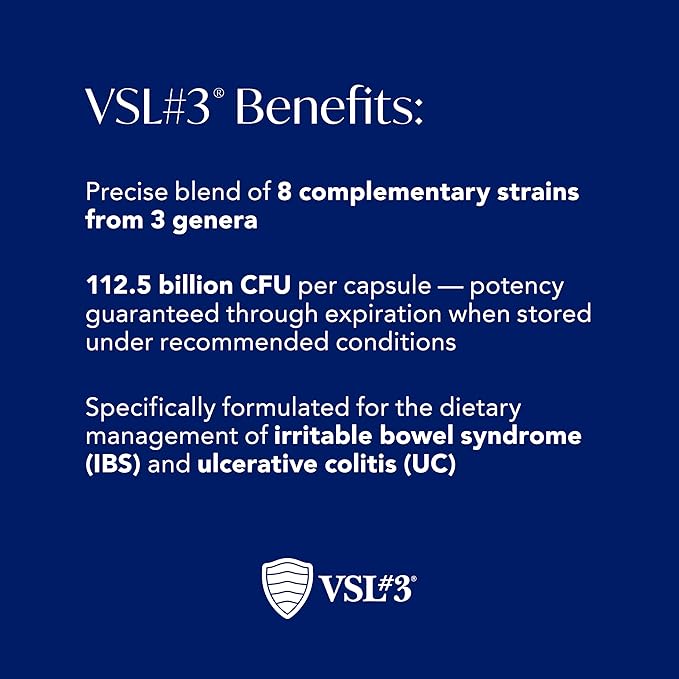 VSL#3® Probiotics for Digestive Health IBS &amp UC Symptoms - 112.5B CFUs High-Potency Multi-Strain Live Refrigerated Probiotic Medical Food for Gut Health Support in Men &amp Women 60 Capsul