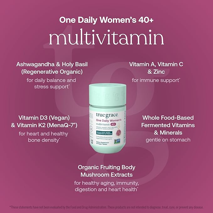 True Grace One Daily Women’s Multivitamin 40+ (30 Vegan Tablets) &amp Omega-3 Fish Oil (60 Softgels) - Gluten Free Soy Free Organic - 30-Day Supply of Each
