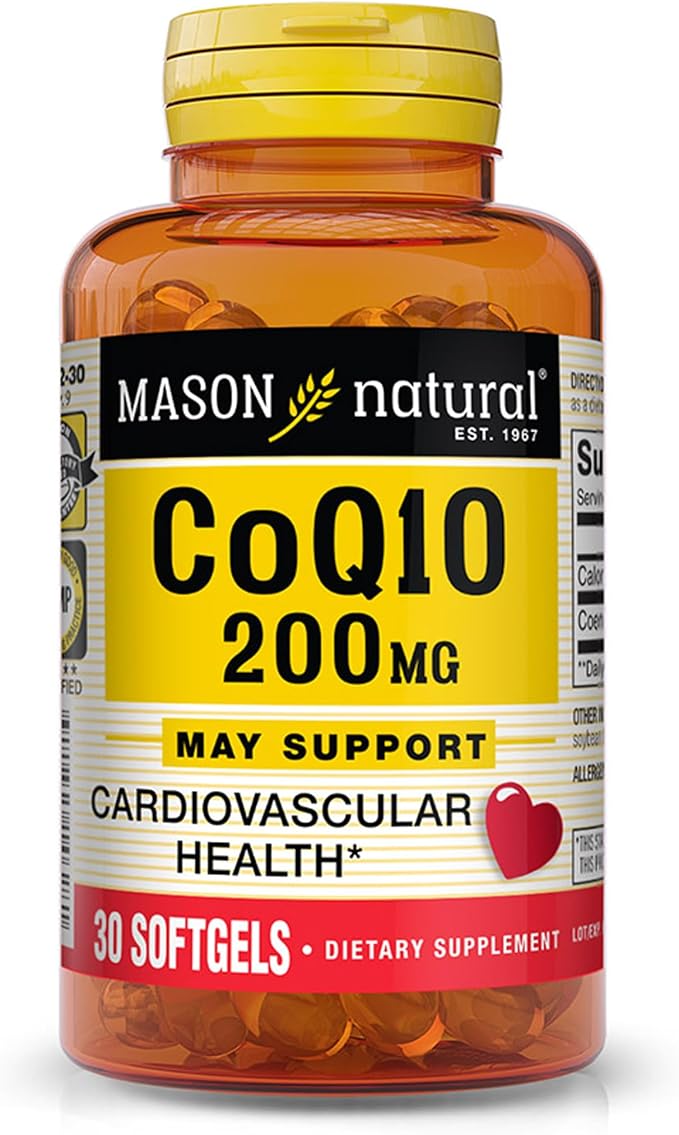MASON NATURAL Coenzyme Q10 200 mg to Support Normal Cardiovascular Function in Men &amp Women 30-Day Supply 30 Softgels (Pack of 1)