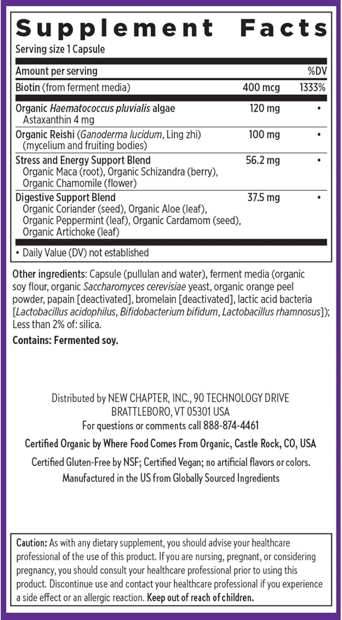 New Chapter Biotin Supplement Vegan Hair Skin and Nails Vitamins with Fermented Biotin + Astaxanthin - 60 Count