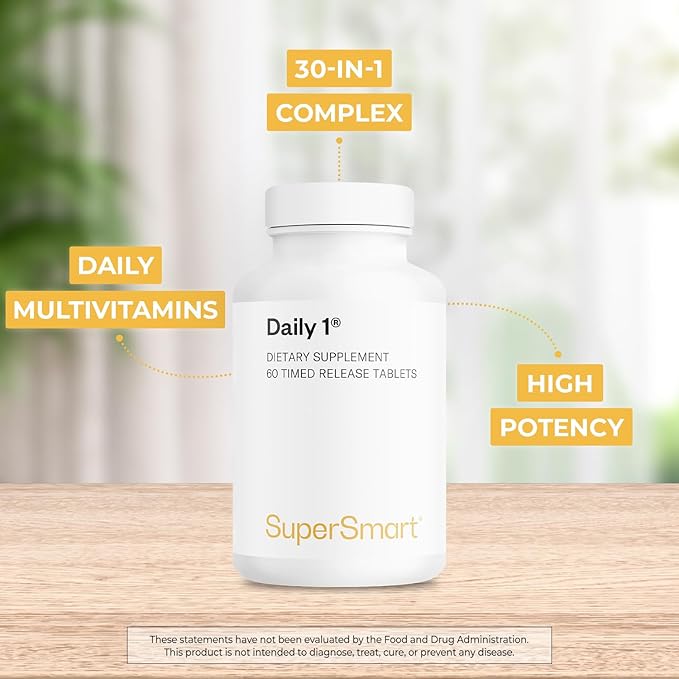 Supersmart - Daily 1® Timed Release - Multivitamin Supplement for Women &amp Men - with BioPQQ® Vitamin A B C D &amp E Biotin Quercetin &amp Fisetin | Made in USA | Non-GMO &amp Gluten Free