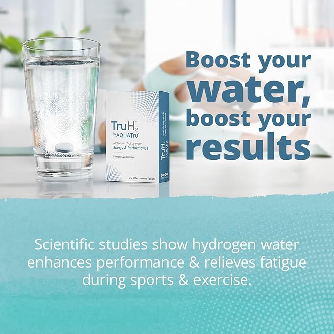 TruH2 by AquaTru Molecular Hydrogen Tablets | with Magnesium | Pre-Workout Supplement | Power Your Workouts with Molecular Hydrogen (H2) | 8 PPM Tablets | Dissolve in Water | 30 Tablets (30 Servings)