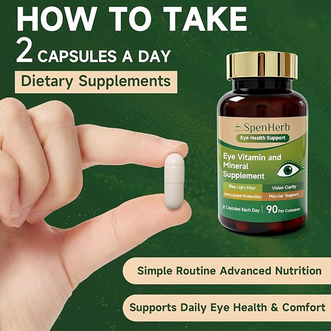Eye Vitamin and Mineral Supplement Vision Support 90 Capsules with Lutein and Zeaxanthin Vitamin C E Zinc Copper Eye Health Supplements for Adults 2 PCS