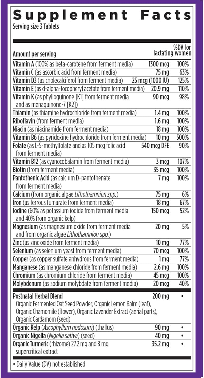 New Chapter Postnatal Vitamins Lactation Supplement Complete Multivitamin with Fermented Vitamin D3 + B Vitamins Made with Organic Vegetables &amp Herbs Non-GMO Ingredients 192 Count