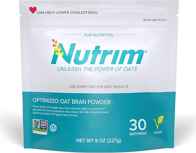 Nutrim Oat Bran Powder with 750mg Beta Glucan per Serving - Easy-Mix Soluble Fiber for Cholesterol Management &amp Immune Support - Heart Healthy Non-GMO &amp Vegan Oatmeal Powder