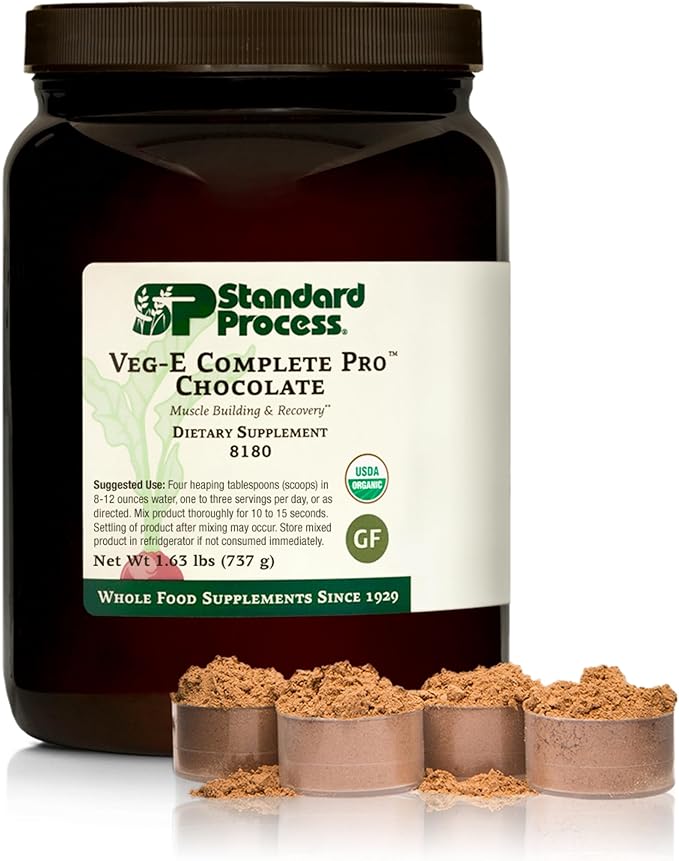 Standard Process Veg-E Complete Pro - Organic Plant-Based Protein Powder for Muscle Building &amp Recovery - Supports Hair Skin &amp Nails - Vegan &amp Gluten-Free - Chocolate 18 Servings