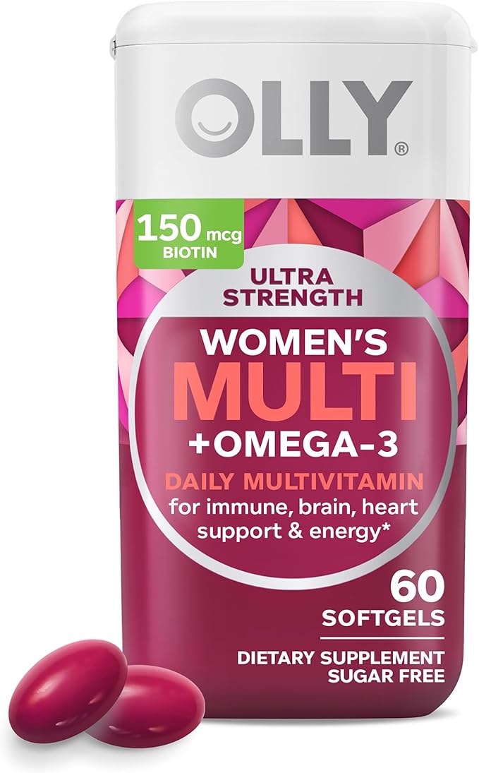 OLLY Ultra Strength Brain Softgels Nootropic Supports Healthy Brain Function Memory Focus &amp Ultra Women's Multi Softgels Overall Health and Immune Support Omega-3s Iron Vitamins A D