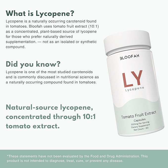 Lycopene Supplements for Men 500mg - Natural Tomato Fruit 10:1 Extract - Non-GMO Lycopene Supplement for Prostate Skin &amp Antioxidant Support - (60 Count (Pack of 1))