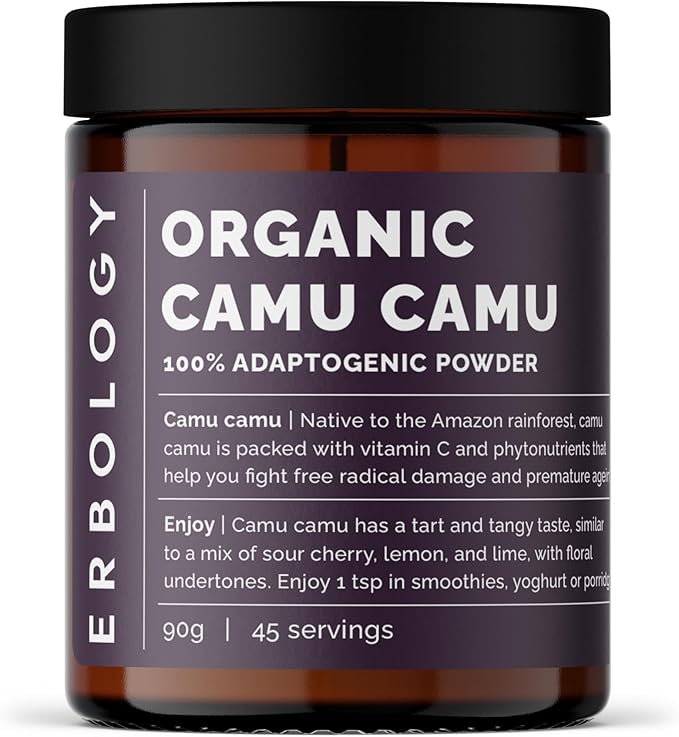 Erbology Organic Camu Camu Powder 3.2 oz - 45 Servings - Skin Health and Immunity Support - Rich in Vitamin C - Sustainably Sourced Straight from Farm in Peru - Small Batch - Vegan - GMO-Free