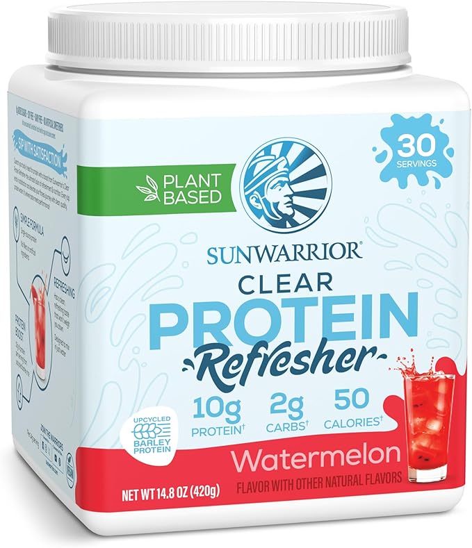 Sunwarrior Clear Protein Powder Plant-Based Water Mix Vegan and Refreshing Protein and Hydration Supplement 10g Per Serving Watermelon Flavored 420g Tub 30 Servings