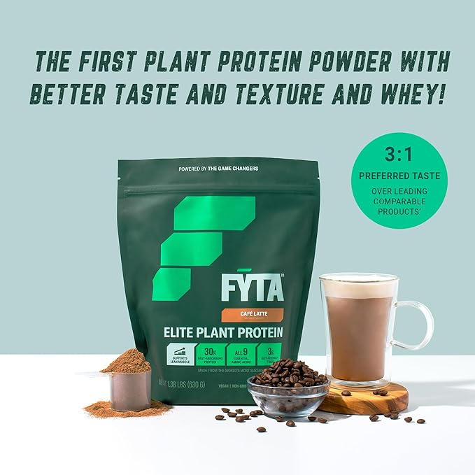 FYTA Vegan Protein Powder - Plant Based Protein Powder with Better Taste &amp Texture Than Whey Protein - 30g Non-GMO &amp Dairy Free Protein Powder Vegan - Protein Powder for Women &amp Men - Cafe