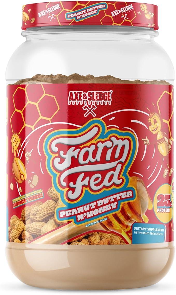 Axe &amp Sledge Farm Fed 100% Whey Protein Isolate | 25g Protein | Low Carb Low Sugar Gluten Free | Protein Powder for Men and Women | Keto | Made in The USA | 28 Servings Peanut Butter N' Honey