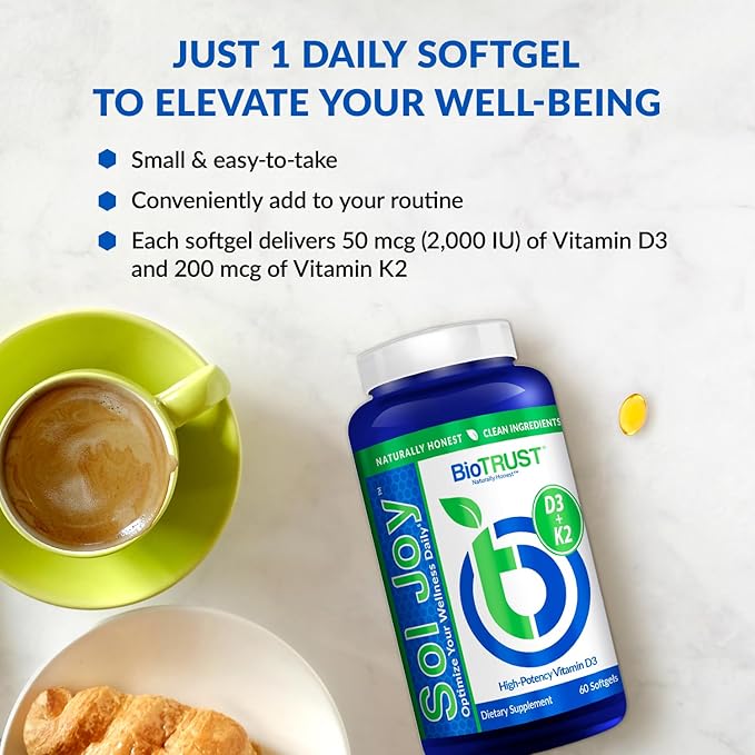 BioTrust Sol Joy High-Potency Vitamin D3 K2 – High Potency (50 mcg)